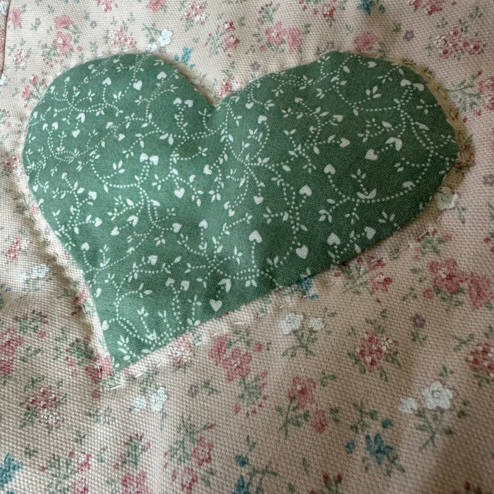 Handmade Heart Patchwork Quilt‎ Sage Green Pink Floral 96x76.5 Unfinished